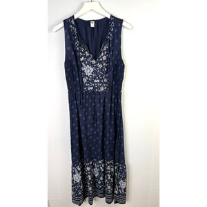 Old Navy Blue Tiered Smocked Floral Midi Dress Sz M Boho Country Cottagecore